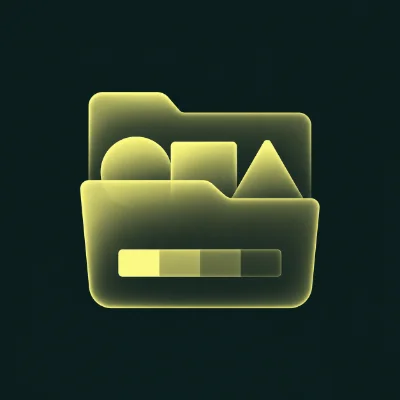 Yellow folder icon containing geometric shapes and a color bar, set against a dark background.