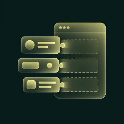 Icons representing component-based development with a panel and various interface elements.