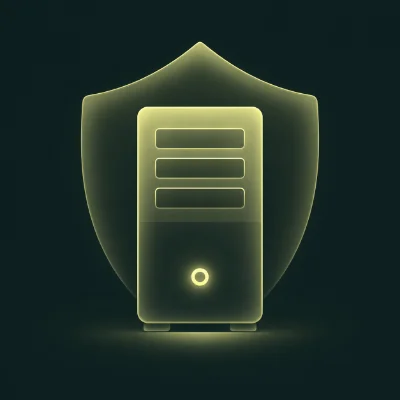 Server icon with a shield, representing secure managed website hosting services.