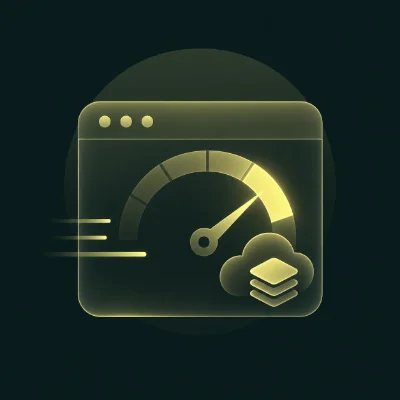 Browser window icon with a speedometer, indicating performance optimization and improved loading speed.