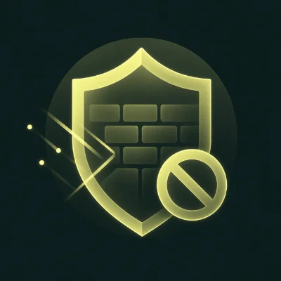 Shield icon with a brick pattern and a prohibition symbol, representing security and protection.