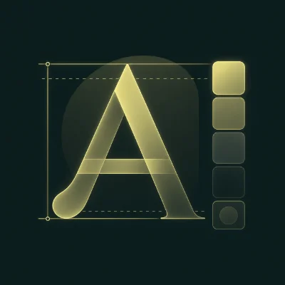 Stylized letter "A" with color palette swatches on a dark background, representing typography and color systems.