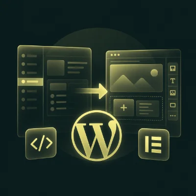 Icons representing WordPress development, including editing interfaces and code snippets.