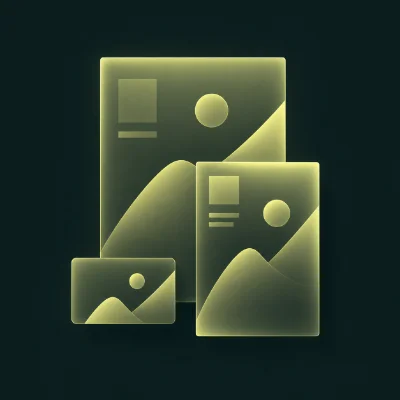 Three transparent icons representing campaign and marketing materials arranged in ascending sizes.