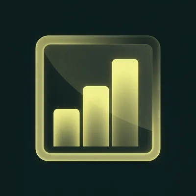 Bar chart icon in a squared outline, representing data visualization and analytics.