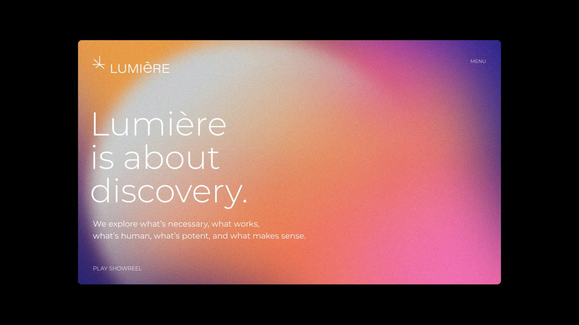 Colorful gradient background with text: "Lumière is about discovery." and a brief description below.
