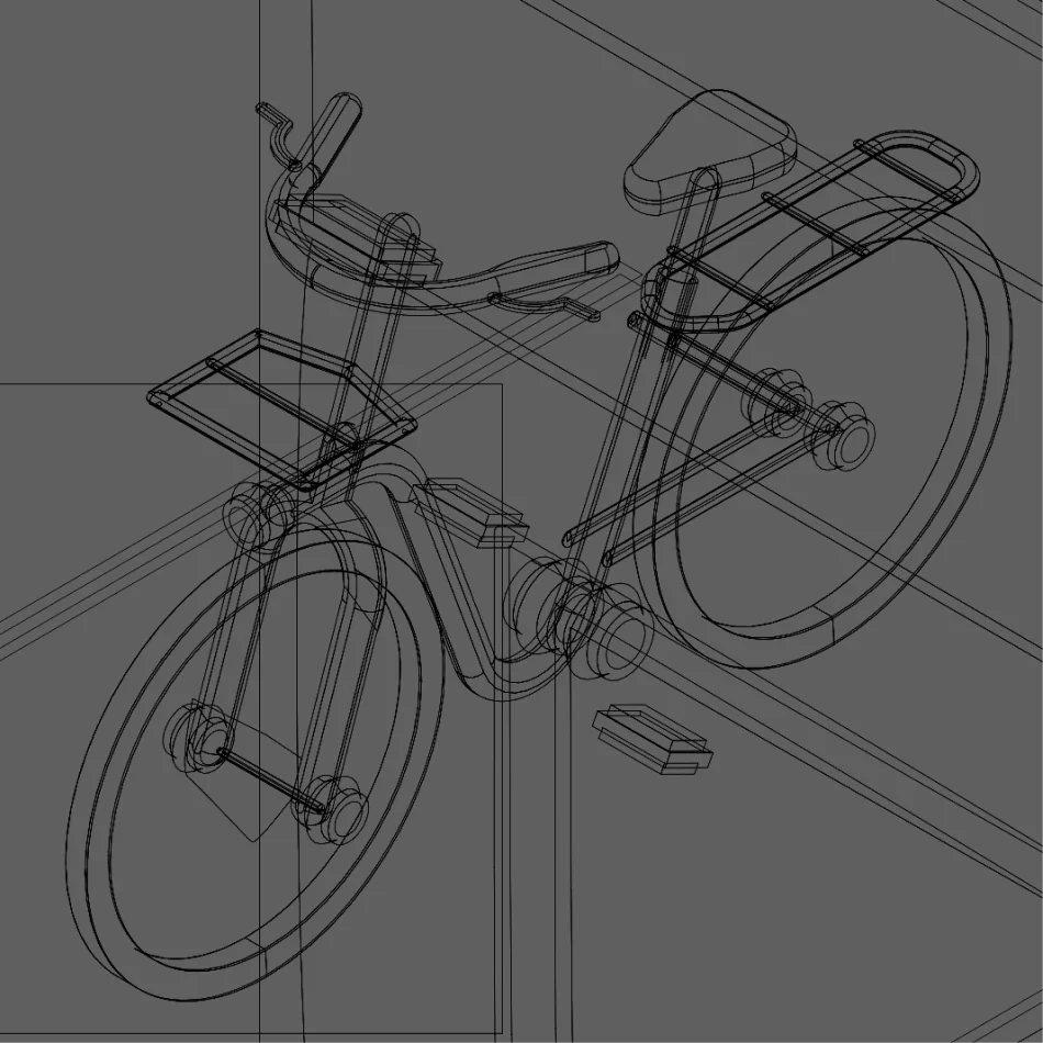Outline of a bicycle design against a gray background, showcasing urban mobility concepts.