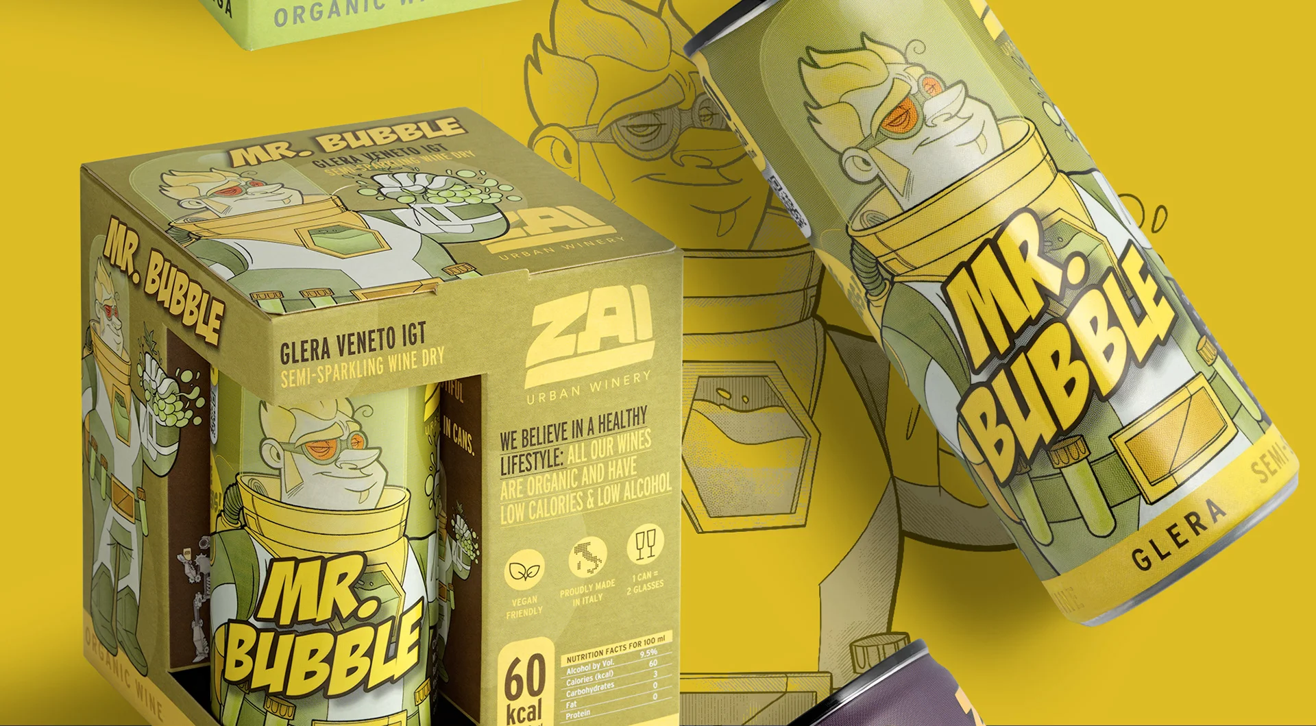Packaging of "Mr. Bubble" product featuring cartoon character with a yellow background and colorful graphics.